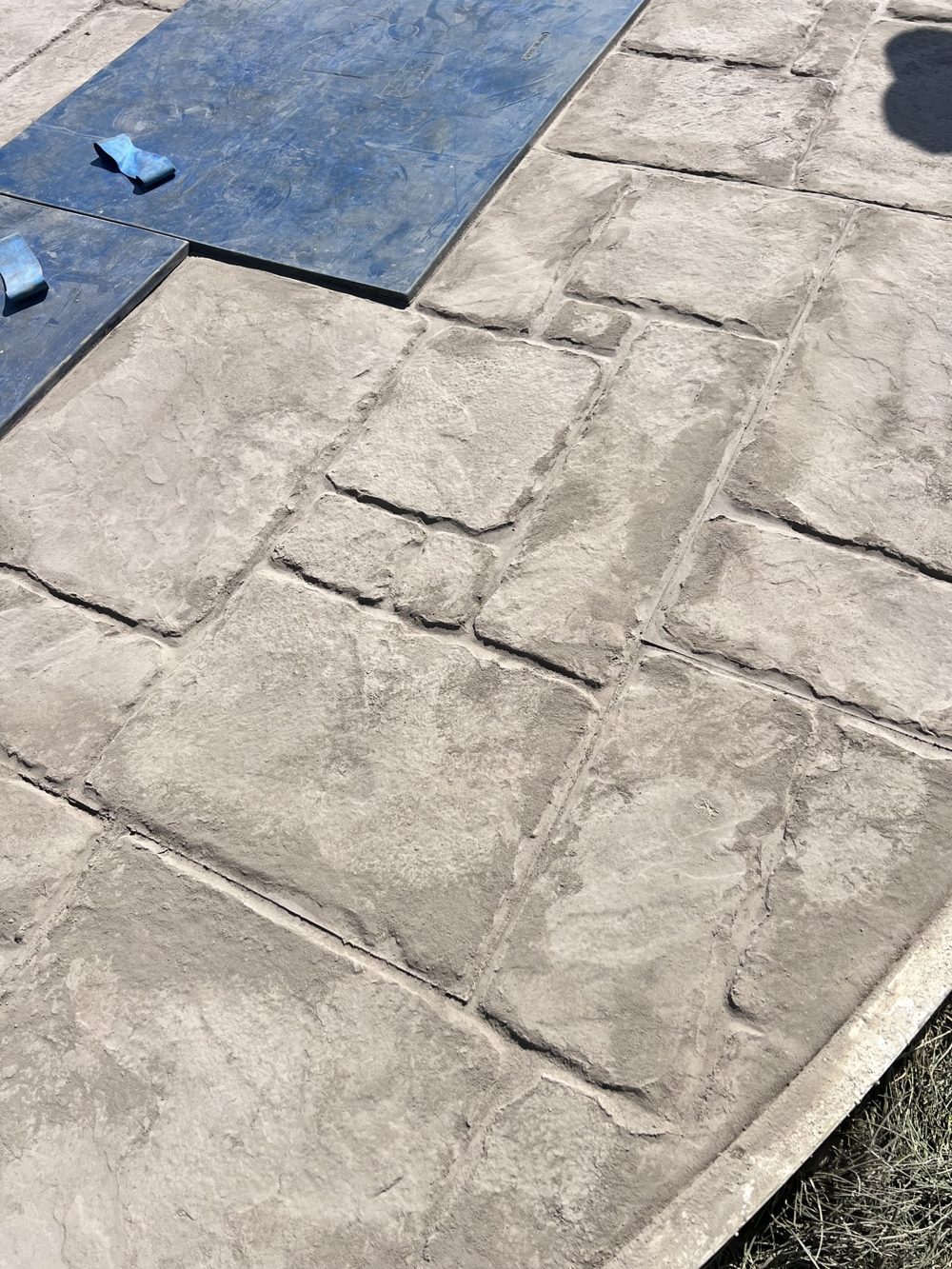 Close view of an ashlar slate stamped concrete finish